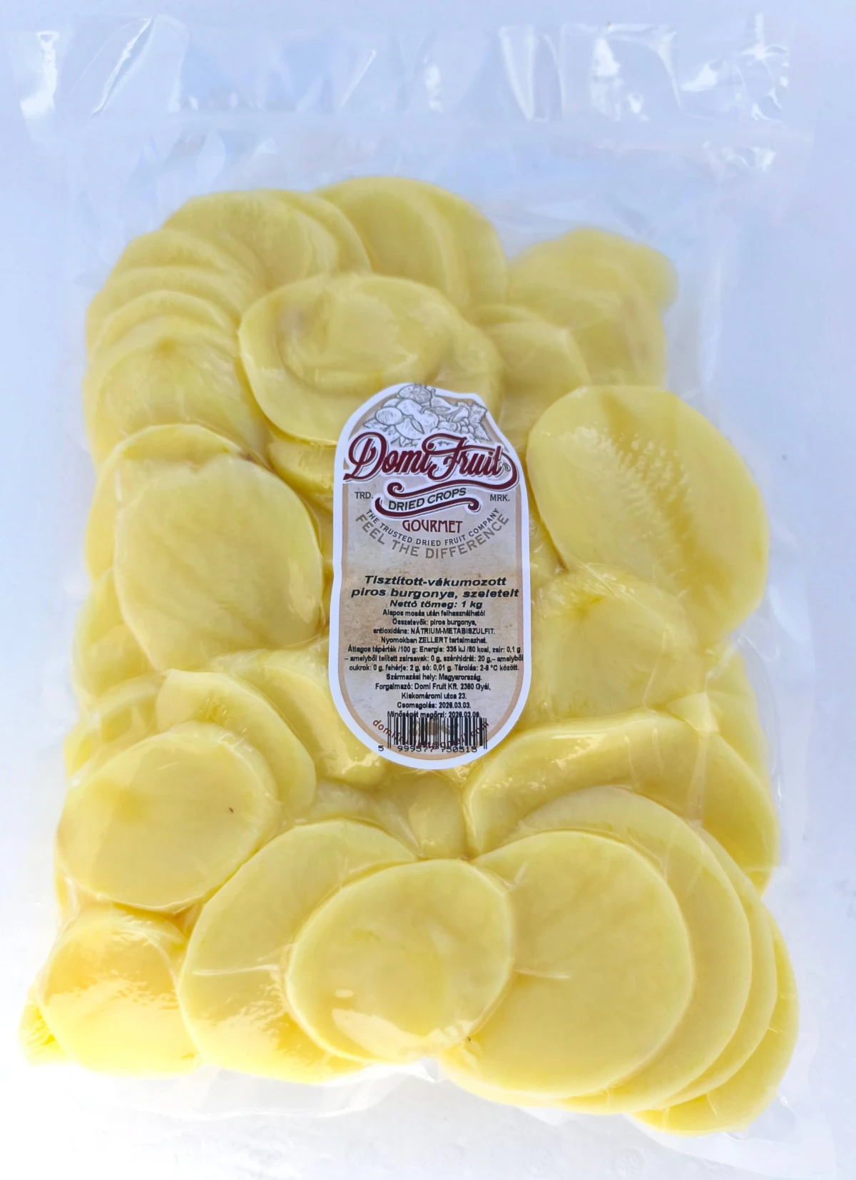 Piros, szeletelt burgonya, tisztított, vákuumcsomagolt, 5 kg
