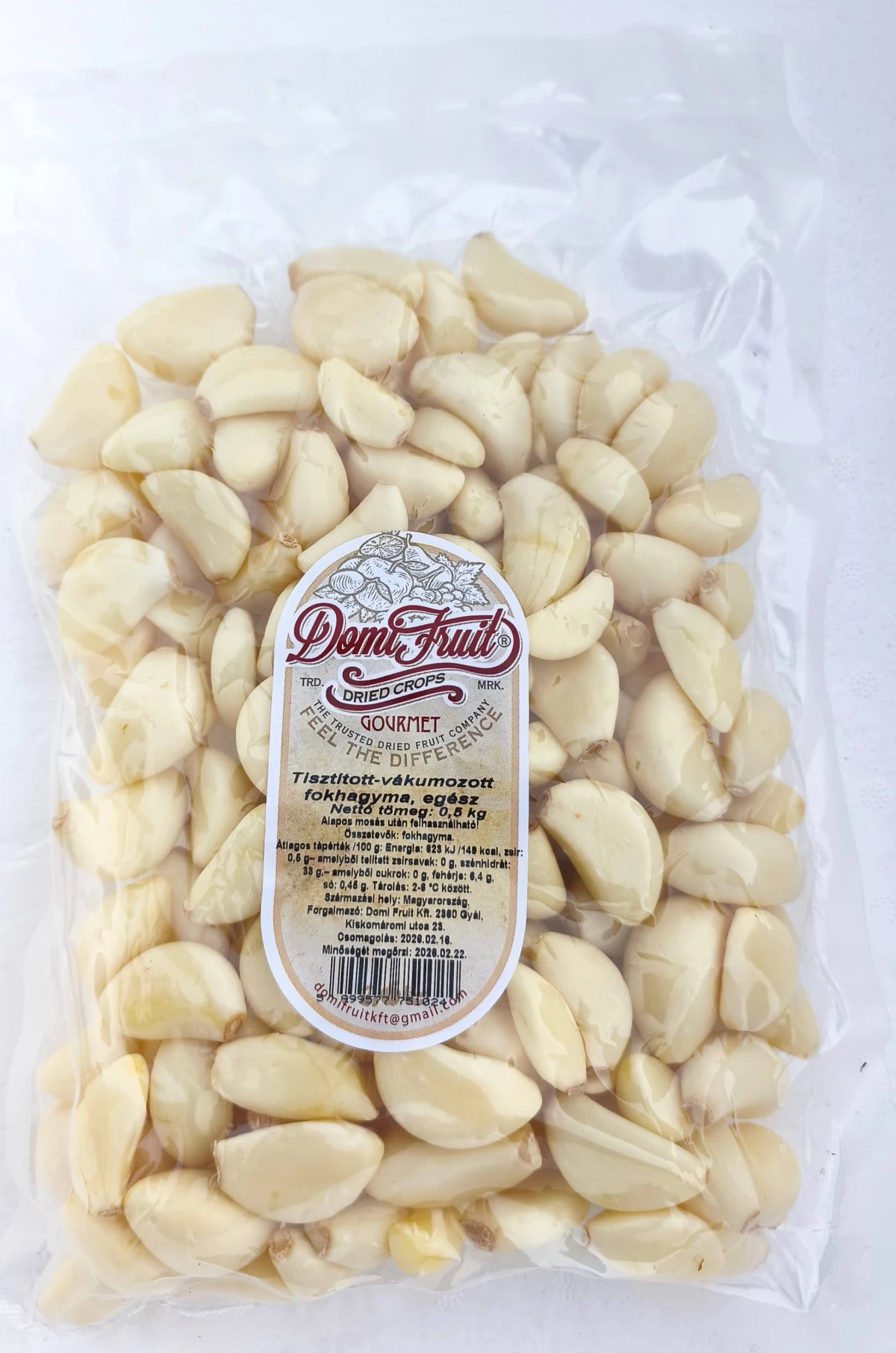 Fokhagyma, tisztított, vákuumcsomagolt, 1 kg